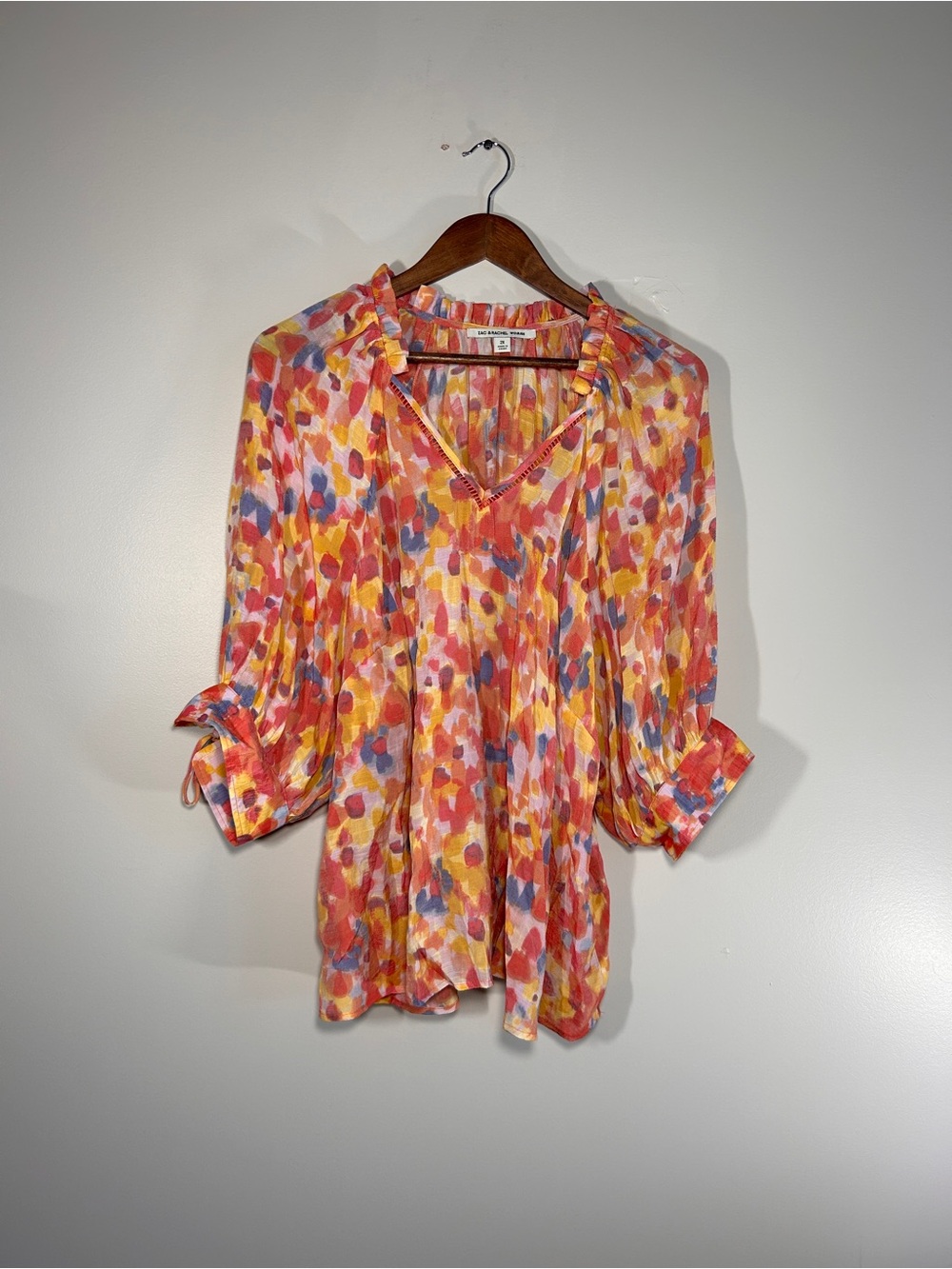 Zac & Rachel Multicolor Watercolor V-Neck Peasant Blouse